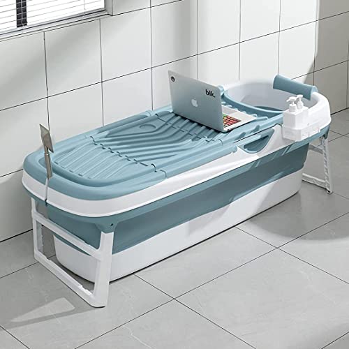 Schwänlein® Faltbare Badewanne Erwachsene | Ideal für kleine Badezimmer | mit Seifenkorb, Nackkissen, Praktisch und Tragbar (158, Blau)