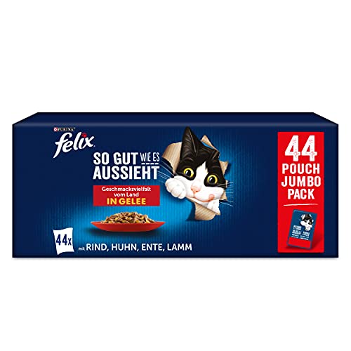 FELIX So gut wie es aussieht Katzenfutter nass in Gelee, Sorten-Mix, 44er Pack (44 x 85g)