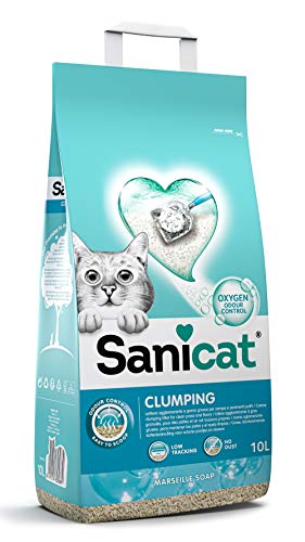 Sanicat Klumpende Bentonit bestehende Katzenstreu mit Aktivsauerstoffseife Marseille Soap 10L Pack