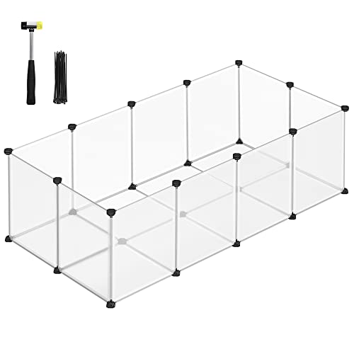 SONGMICS Freigehege mit Bodenplatten, Laufstall, Meerschweinchen Gehege, aus Kunststoff, Gehege für Hamster, Kaninchen, Igel, 143 x 73 x 46 cm, weiß LPC02W