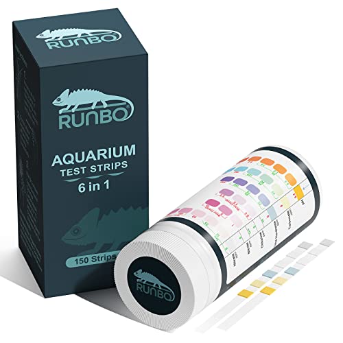 RUNBO 6 in 1 Aquarium-Teststreifen, 150 Stück, Aquarium-Test-Set für Süßwasser, Fischteich, genaue Prüfung der Gesamthärte, Karbonat-Nitrat, Nitrit, Cl2, pH