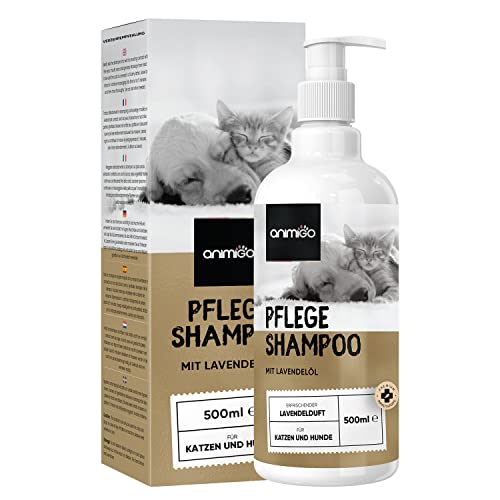 Animigo Shampoo für Hunde & Katzen - 500ml Hundeshampoo Sensitiv - Bei Juckreiz, trockener Haut & Geruch - Fellpflege für Kurz- und Langhaar - Mit Lavendelöl - Auch für Welpen & Kätzchen geeignet