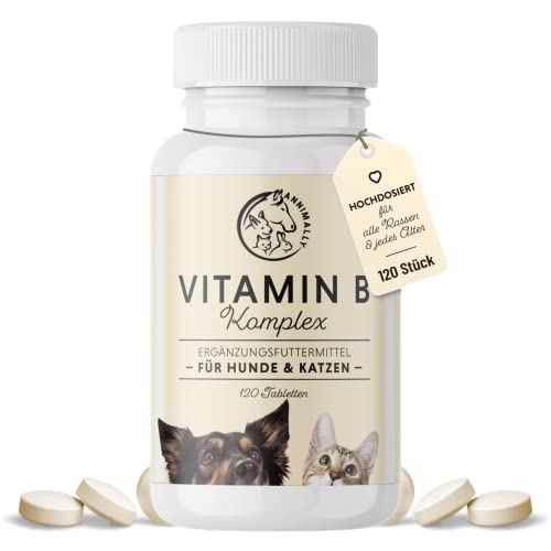 Annimally Vitamin B Komplex Hund 120 Tabletten für bis zu 4 Monate I Vitamin B hochdosiert für Hunde und Katzen mit Vitamin B1, B2, B3, B5, B6, B9, B12, Vitamin K, L-Tryptophan und Selen