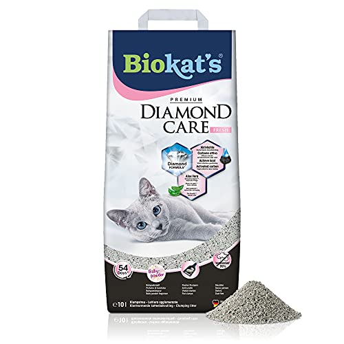 Biokat's Diamond Care Fresh mit Babypuder-Duft - Feine Katzenstreu mit Aktivkohle und Aloe Vera - 1 Sack (1 x 10 L)