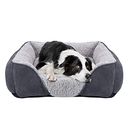 JOEJOY Hundebett Mittelgroße Grosse Hunde Hundekorb Waschbar - Flauschig Hundebett, rutschfest Hundebetten HundeköRbchen, PlüSch Hundekorb für Hunde und Katzen(L76×61×23 cm Grau)