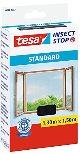 tesa Insect Stop STANDARD Fliegengitter für Fenster - Insektenschutz zuschneidbar - Mückenschutz ohne Bohren - 1 x Fliegen Netz anthrazit - 130 cm x 150 cm