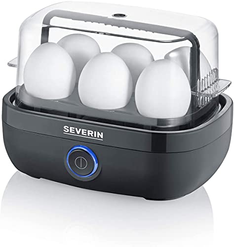SEVERIN Eierkocher für 6 Eier, inkl. Messbecher mit Eierstecher, Eier Kocher mit Signalton nach Ende der Kochzeit, schwarz, ca. 420 W, EK 3165