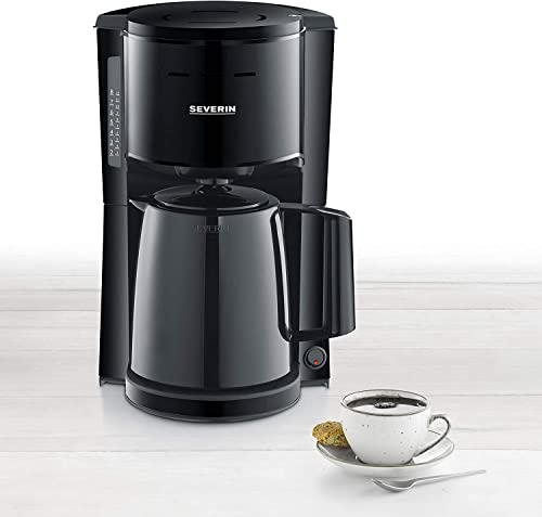 SEVERIN KA 9250 Filterkaffeemaschine mit Thermokanne, ca. 1.000 W, bis 8 Tassen, Schwenkfilter 1 x 4 mit Tropfverschluss, automatische Abschaltung, Durchbrühdeckel, Schwarz