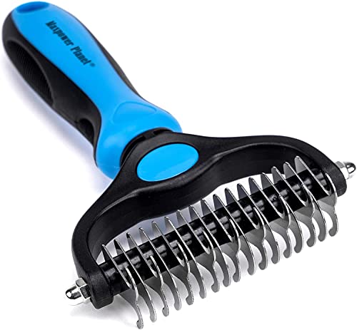 Maxpower Planet Doppelseitige Hundebürste Katzenbürste für Langhaar Unterwolle - Haustier De-Matting Bürste für kleine bis große Hunde und Katzen - Fellpflege Bürste - Extra breit - Blau