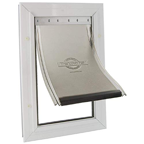 PetSafe Staywell Aluminium Haustiertür, Mit Magnetverschluss zur Zugluftbegrenzung, Einfacher Einbau, Größe L, Weiß