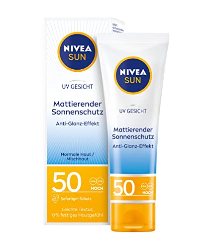 NIVEA SUN Sonnencreme fürs Gesicht, Mattierender Sonnenschutz, Lichtschutzfaktor 50, Tube, 50 ml