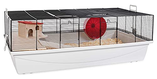 PETGARD Mäuse- und Hamsterkäfig, großes Nagerhaus mit Holzetage, Komplettset mit Laufrad und weiterem Zubehör, 100x54x35 cm, Elmo XXL