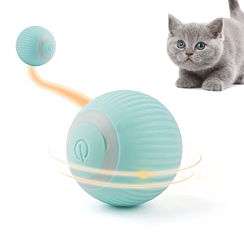 Namsan Katzenspielzeug Elektrisch Katzenball mit LED Licht Automatischer 360-Grad-Rollbal Interaktives Katzenspielzeug USB Wiederaufladbarer Elektrische Katzenbälle für Katzen (Blau)