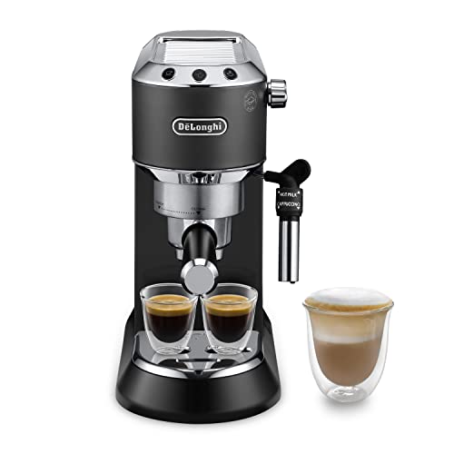 De'Longhi Dedica Style EC 685.BK–Espresso Siebträger,Espressomaschine mit professionellem Milchaufschäumer,nur 15 cm breit,für Kaffeepulver oder ESE Pads,1350W,1L,32.99 x 30.28 x 14.9 cm,schwarz