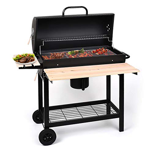 OneConcept Beefbutler - Smoker, Holzkohlegrill, Gartengrill, Smokerhaube, Räuchern, Grillen direkt und indirekt, 3 verchromte Grillroste, Abnehmbarer Kohlebehälter, Trolley-Räder, graphitgrau