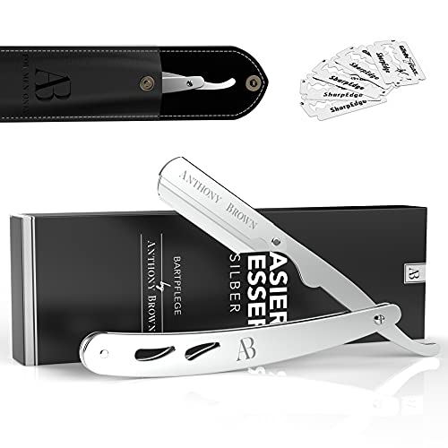 Anthony Brown® Rasiermesser in Schwarz oder Silber - einzigartiger Klingenkopf für mehr Präzision - mit Wechselklingen und Etui - Rasiermesser Set