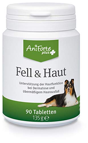 AniForte Plus Fell & Haut für Hunde 90 Tabletten - bei Dermatose & Haarausfall Hund, mit MSM & Biotin zur Unterstützung der Hautfunktion, Präbiotika bei Fellproblemen & Erkrankung der Haut