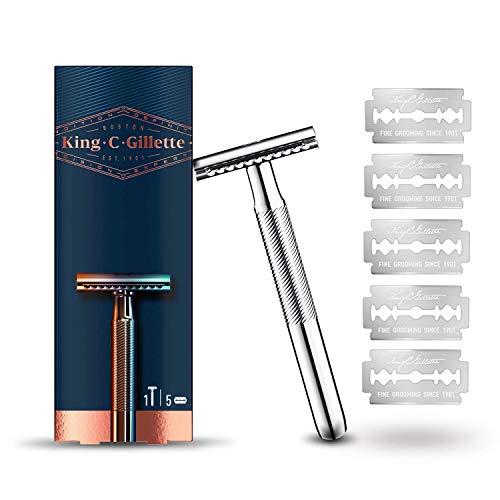 King C. Gillette Rasierhobel Herren, Rasierer + 5 Rasierklingen, Safety Razor mit langlebigen Klingen, Vaterstagsgeschenk