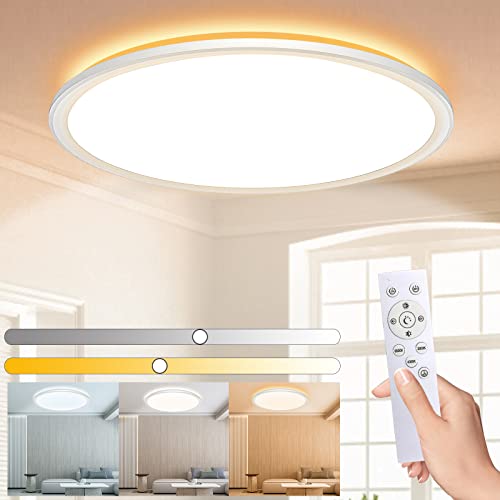 Wholede 24W 3000LM Led Deckenleuchte Flach, Deckenlampe Rund Dimmbar mit Fernbedienung, 3000-6500K Ultra Dünn Lampe für Küche Wohnzimmer Flur Schlafzimmer Badezimmer, Ø29.5cm (Weiß-1 Stücke)