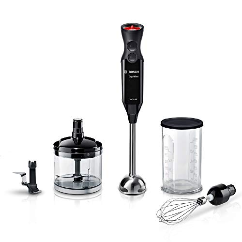 Bosch Stabmixer ErgoMixx MS61B6170, Edelstahl-Mixfuß, Mix- und Messbecher, Schneebesen, Ice-Crush-Klinge, leichtes Gehäuse, 12 Stufen plus Turbostufe, 1000 W, schwarz/anthrazit