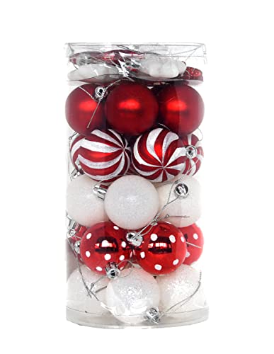 Weihnachtskugeln 35tlg. 5cm Plastik Christbaumkugeln Set Weihnachtsbaumschmuck Dekoration Christbaumschmuck für Party, Haus Dekoration Elfen Thema Rot Grün Weiß (Rot/Weiß)