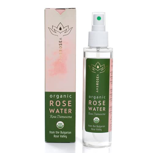 Reines Bio Rosenwasser Ambrosea 140 ml - 100% natürlich & biologisch, echtes Gesichtswasser, Bio Rosenwasser Spray, Bulgarisches Rosenwasser, Rosenwasser Spray Gesicht