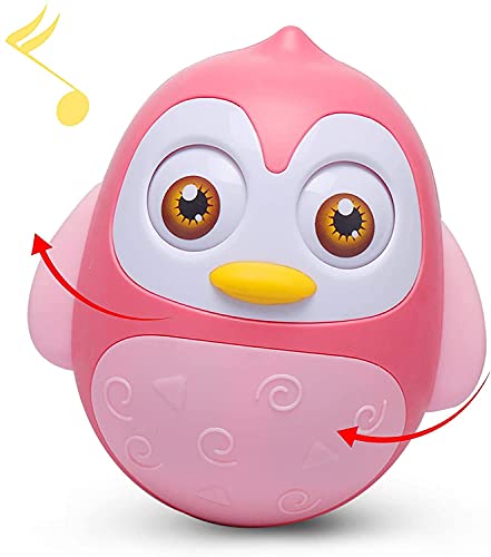 Alyoen Stehauffigur Pinguin, Stehaufmännchen Motorikspielzeug mit Wackel-und Klingeleffekt, Musik Wobbler Baby Spielzeug 6 bis 12 Monate, Roly Poly Tumbler Spielzeug für Jungen Mädchen (Pink)