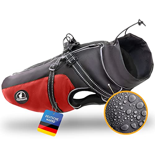 Tierhood ® - Hundemantel [WASSERDICHT]- inkl. Geschirr - Thermomantel für Hunde - Regenmantel Hund - Hundejacke Winter - Wintermantel Hund - Hundeanzug -Hunderegenmantel mit Reißverschluss