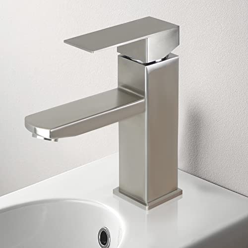 Mursche Wasserhahn Bad Waschtischarmatur Waschbecken - Armatur Hochdruck Warm- und Kaltwasserhahn Edelstahl Mischbatterie Badarmatur Für Badezimmer WC Spül Küche, Gebürstet Nickel