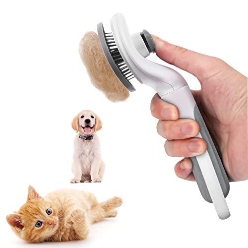 Katzenbürste, Selbstreinigende Zupfbürste für Haarausfall und Fellpflege, entfernt lose Unterwolle, Matten und verfilzte Haare, Fellpflegekamm Bürste für Katzen Hunde Massage Selbstreinigung-Grau