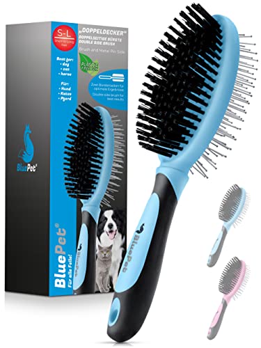 BluePet® Doppeldecker Borsten & Pin Hundebürste & Katzenbürste | Entfilzen & Glätten | Hundekamm