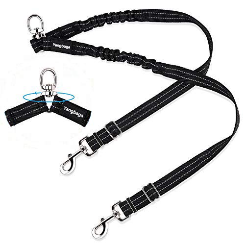 Yangbaga Doppelleine Verstellbar 360°Drehbar Hundeleine für 2 Hunde - Reflektierende Elastische Leine zum Gehen Trainieren Joggen - für kleine mittelgroße und große Hunde (Large, Schwarz)