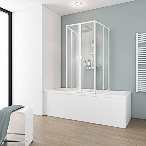 Schulte Duschabtrennung faltbar für Badewanne 70-80 cm, einfacher Aufbau, Kunstglas Softline hell, alpinweiß, langlebig, D1700 04 01