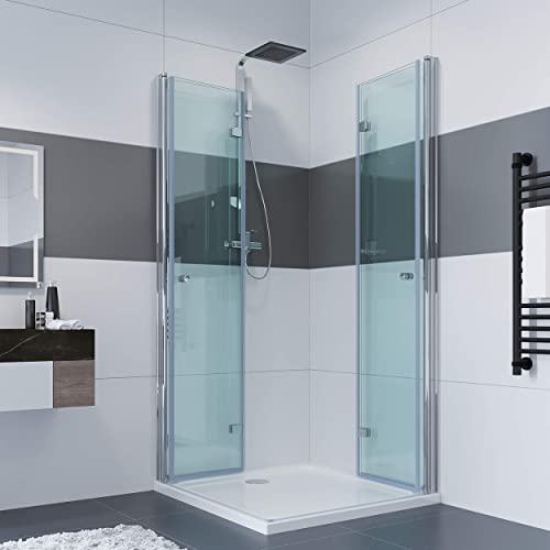 IMPTS 90 x 90 x 185 cm Duschkabine Eckeinstieg Doppel Falttüren 180º Eckig Dusche Duschwand Duschabtrennung