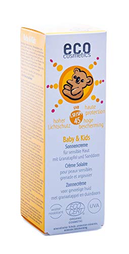 eco cosmetics Baby & Kids Sonnencreme LSF45, wasserfest, vegan, ohne Mikroplastik, Naturkosmetik für Gesicht und Körper, 1 x 50ml