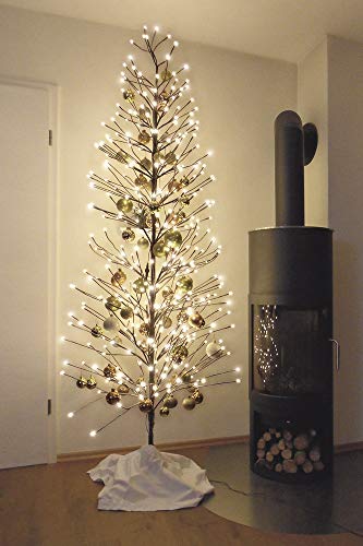HILIGHT LED Weihnachtsbaum mit 296 warmweißen LEDs und Schneedeko 180 cm braun für Außenbereich geeignet Christbaum Tannenbaum Zweige und Äste Biegsam inkl. Metallständer