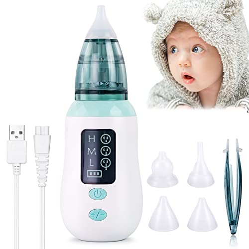 Nasensauger Baby Elektrisch, VANCOCON Elektrischer Nasensauger Baby, USB wiederaufladbarer Ohrenschmalz-Entferner mit 4 Silikon-Rotzsaugerdüsen für Säuglinge und Kleinkinder
