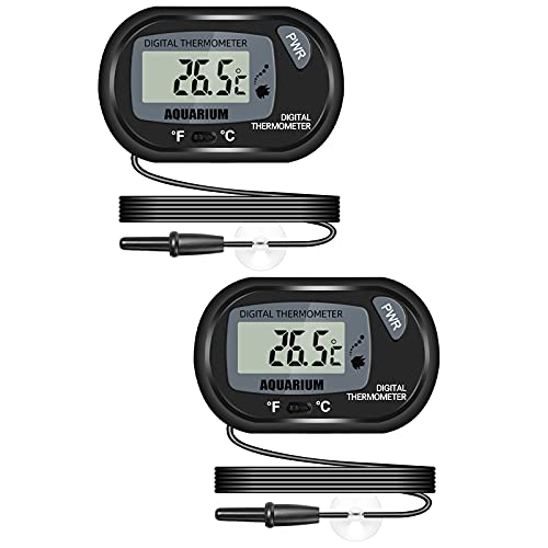 Thlevel 2 Stück Aquarium Thermometer LCD Digitalanzeige mit Saugnapf und Sonde für Reptilien, Inkubator, Aquarium, Gewächshaus