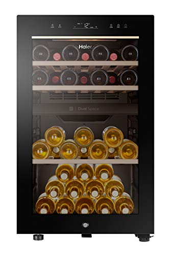 Haier HWS42GDAU1 Weinkühlschrank / 42 Flaschen / 2 Temperaturzonen/Einzigartiges natürliches Luftstromsystem/UV-Schutz Black Glass Connected