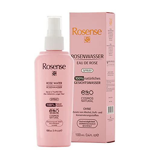 Rosense Rosenwasser Spray – feuchtigkeitsspendendes Gesichtswasser-Spray zur Gesichtsreinigung Gesichtspflege 100 % naturrein - 100 ml