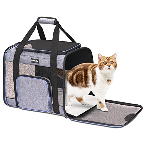 Fostanfly Katzentransportbox für große Katzen 20 lbs, Hundetransportbox für kleine Hunde, TSA-zugelassene Transportbox für mittelgroße Katzen unter 25, 4 belüftete Fenster, 3 Türen