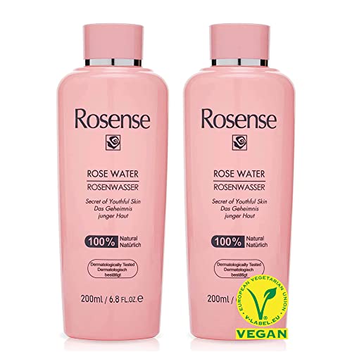 Rosense Rosenwasser 2x200 ml – feuchtigkeitsspendendes Gesichtswasser zur Gesichtsreinigung Gesichtspflege 100% naturrein vegan