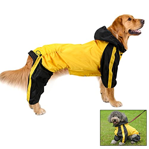 Regenmantel für Hunde, Hunde Regenmantel Regenjacke, wasserdichte Hunderegenjacke, Warnweste für Hunde, Regenschutz für große mittelgroße kleine Welpenhunde-M-Gelb