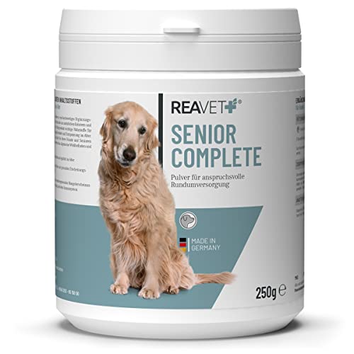 ReaVET Senior Complete Pulver für ältere Hunde - Mineralien, Aminosäuren & Vitamine für alte Hunde, Gedächtnis- & Herzfunktion, Vitalität, Agilität, Senioren Futter