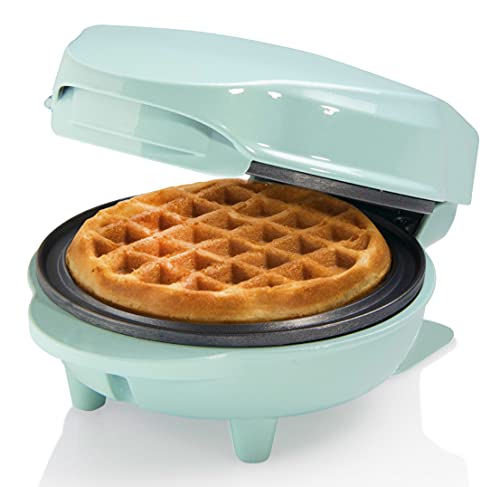 Bestron Mini-Waffeleisen für klassische Waffeln, kleiner Waffelmaker mit Antihaftbeschichtung, für Kindergeburtstage, Familienfeiern, Ostern oder Weihnachten, Retro Design, 550 Watt, Farbe: Mint