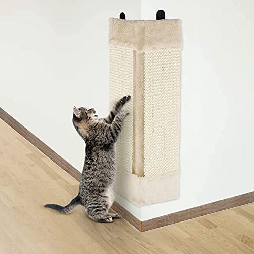 KingSaid Kratzbrett Katzen Kratzmatte Katze Kratzbrett Wand 45×25cm Sisal Eck Kratzbrett mit Premium Plüsch Wandkratzbrett Schützt Möbel