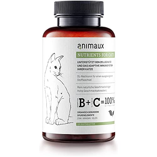 animaux – nutrients for Cats | Katzen-Vitamine | Zink, Mangan, Selen, DL-Methionin | Unterstützt gesunde Haut und glattes, glänzendes Fell | 120 Tabs