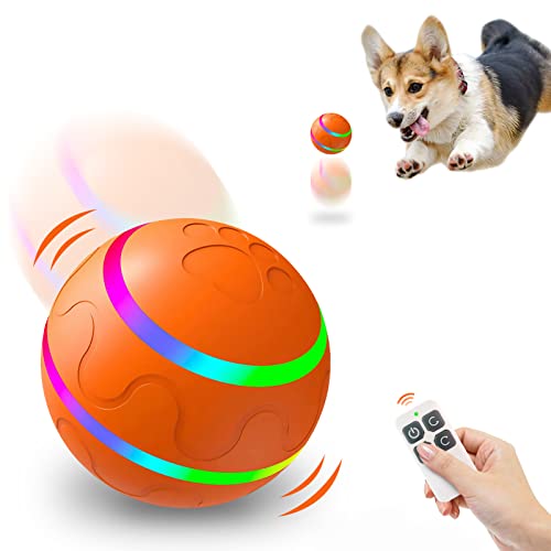 Lacyie Interaktives Hundespielzeug ball, Automatisch Ball für Hunde der sich selbst bewegt, 360° Rollen Elektrisch Ball mit LED-Licht, USB Wiederaufladbares, Smart Wicked Ball für Katzen Hunde, Orange