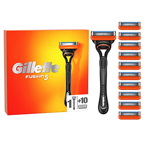 Gillette Fusion 5 Nassrasierer Herren, Rasierer + 11 Rasierklingen mit 5-fach Klinge, Vaterstagsgeschenk