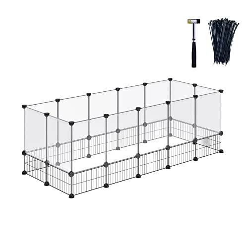 DINMO Kaninchen-Laufstall, Meerschweinchenkäfige, Hamsterkäfige, Design mit Netzboden aus Eisen für Kleintiere, Hasen, Frettchen, Igel, Heimwerker, erweitert, tragbar, Übungszaun, 156 x 65 x 57 cm